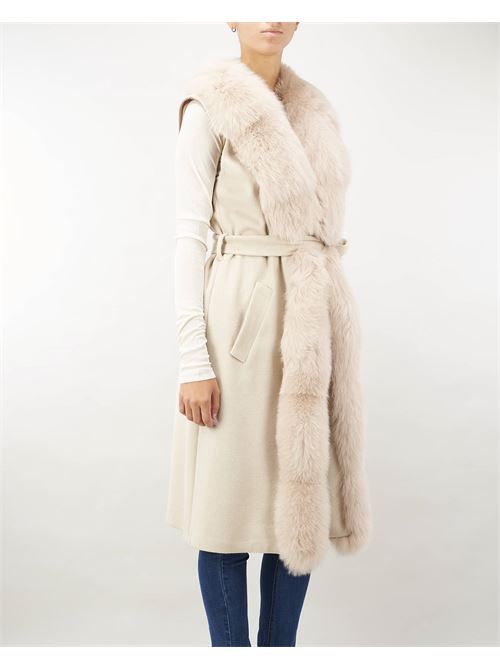 Coat with collar and profiles in real fox fur Yes London YES LONDON | Coat | CD118835